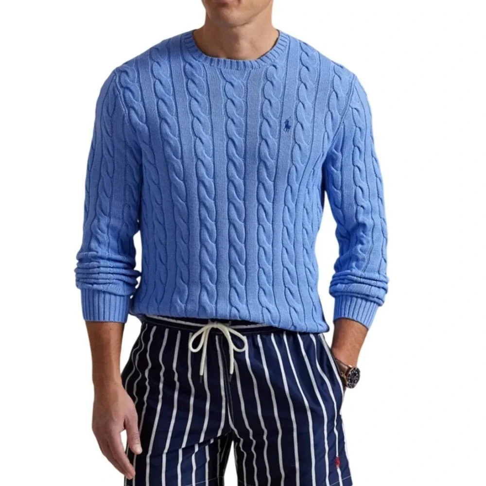 Polo Ralph Lauren Cable Knit Sweater Blue Men's XXL Embroidered‎ Logo NWT